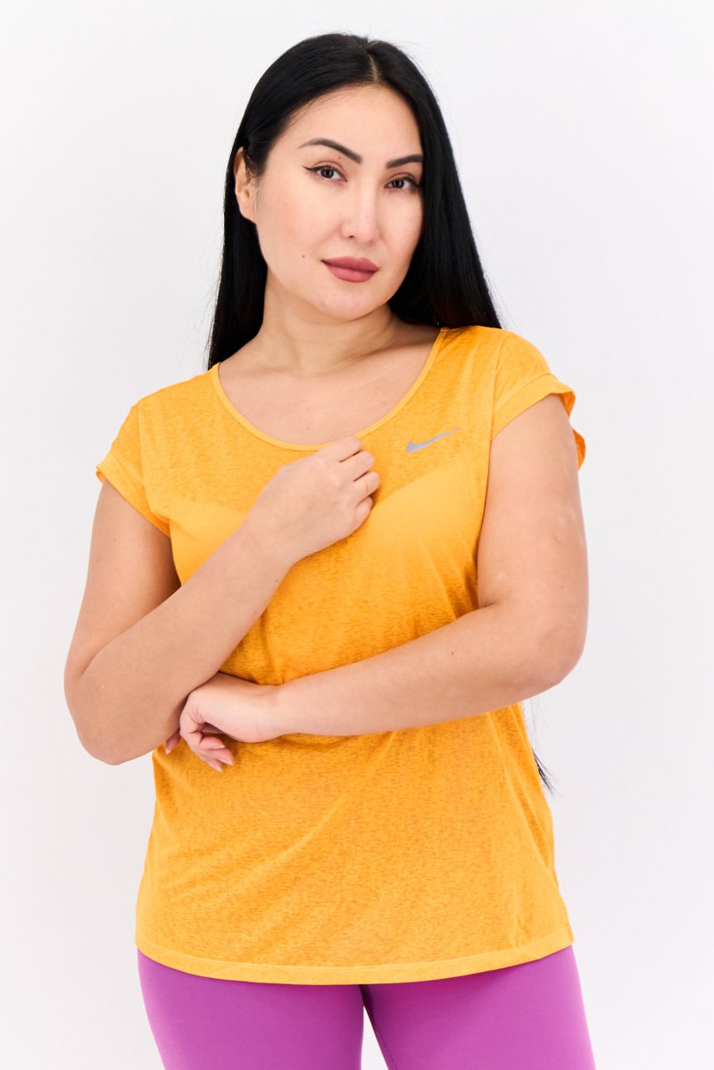 Nike Women Dri Fit Short Sleeve Running Top, Orange - Image 1